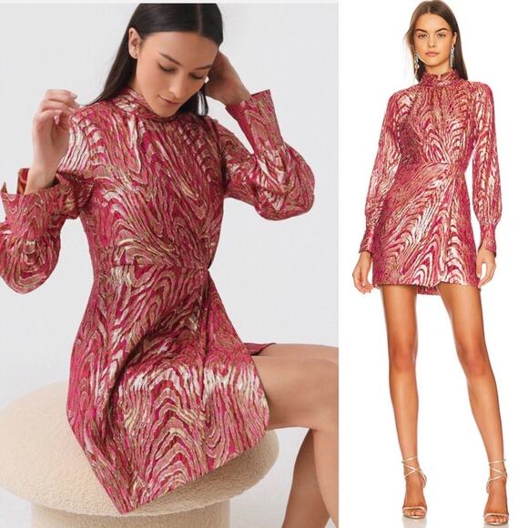 NWT Jonathan Simkhai Halen Ruched Metallic fil coupé silk-blend moire Dress - Picture 2 of 12